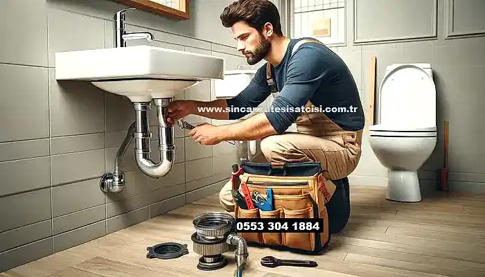 Yenikent'te profesyonel tesisatçı, lavabo sifon tamiri yapıyor.