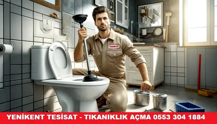 Yenikent'te profesyonel su tesisatçısı, modern ekipmanla tuvalet ve mutfak tıkanıklığını açıyor.