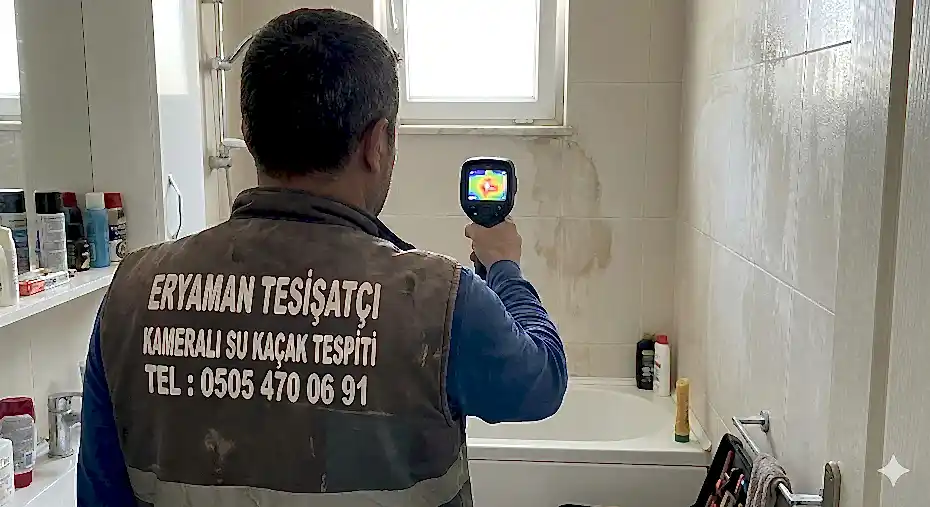 Eryaman tesisatçı ustası termal kamera ile kırmadan su kaçağı tespiti yapıyor